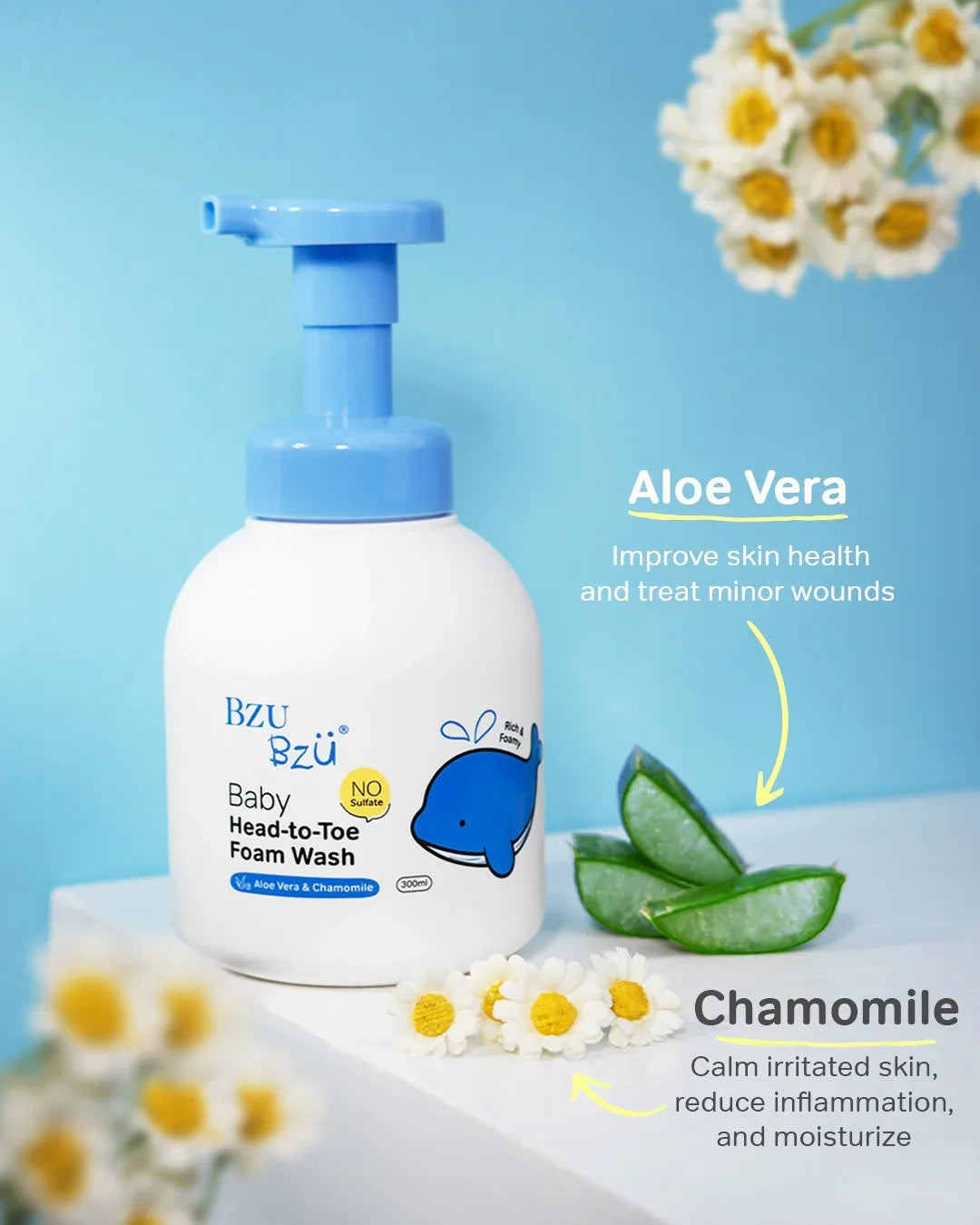 BZU BZU Baby Head-to-Toe Foam Wash Aloe Vera &amp; Chamomile 300ml 